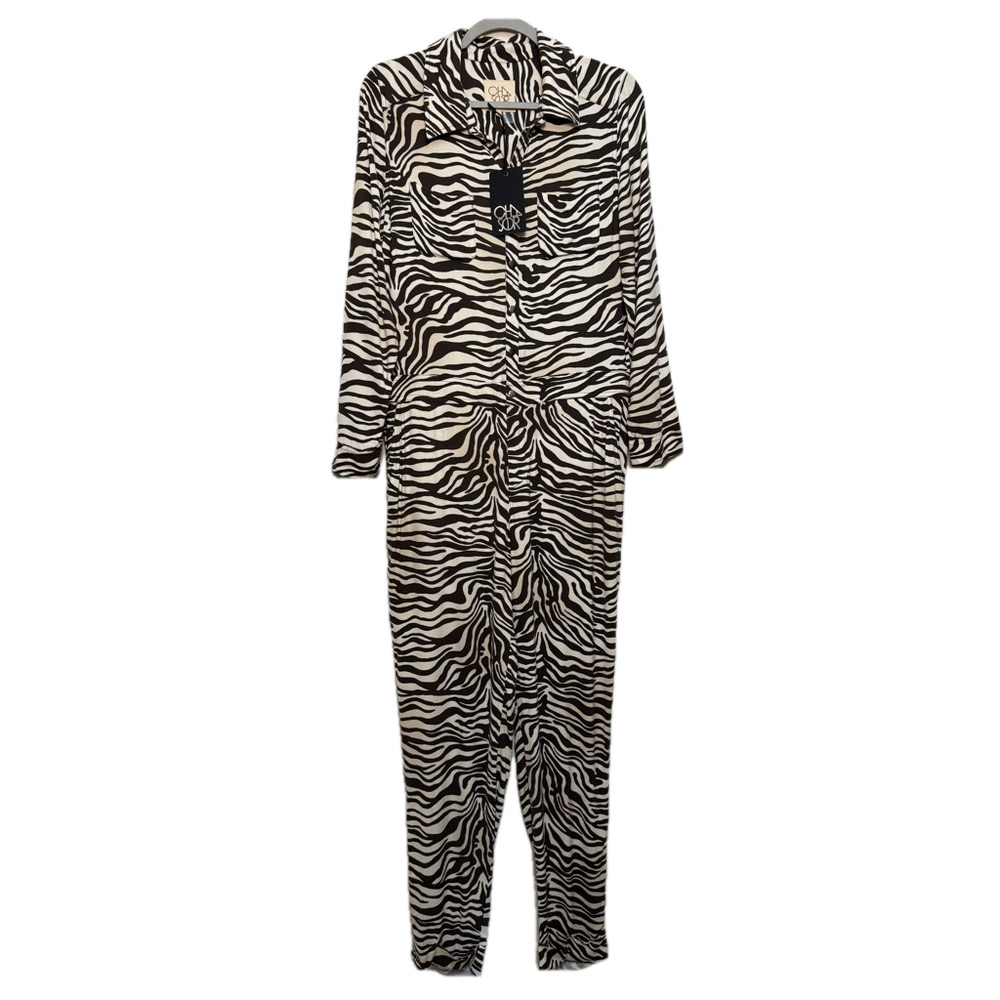 CHASER Women’s Heirloom woven snap front utility jumpsuit zebra size small NWT